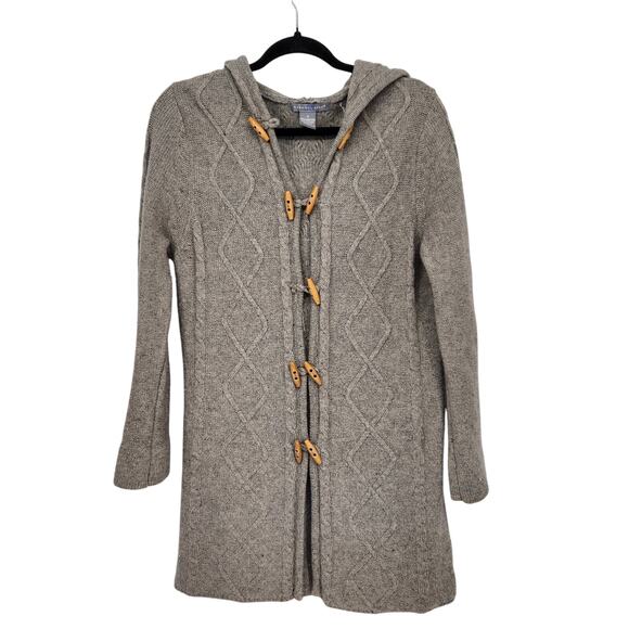 VTG. Carroll Reed Lambswool Cable Knit Fisherman Sweater Hooded Cardigan Women S - Picture 1 of 10